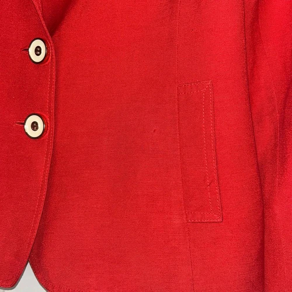 Kasper Women's Linen Blazer 14 Coral Lined Single Breasted Career Tailored